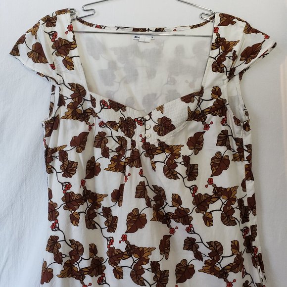 Ben Sherman Cream Brown Orange Nature Queen Anne Cap Cotton Shift Dress M Medium - Picture 2 of 16